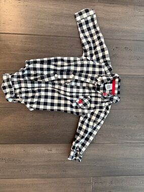 Carter's Black and White Buffalo Plaid Button-Up Bodysuit with Red Pocket Accent
